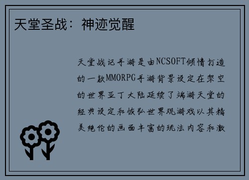 天堂圣战：神迹觉醒